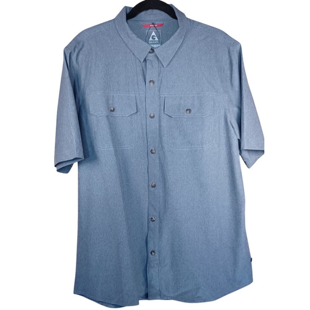 NWT Gerry Men's XL Gray Short Sleeve Tech Button Up Shirt Stretch Quick Dry - Picture 4 of 9